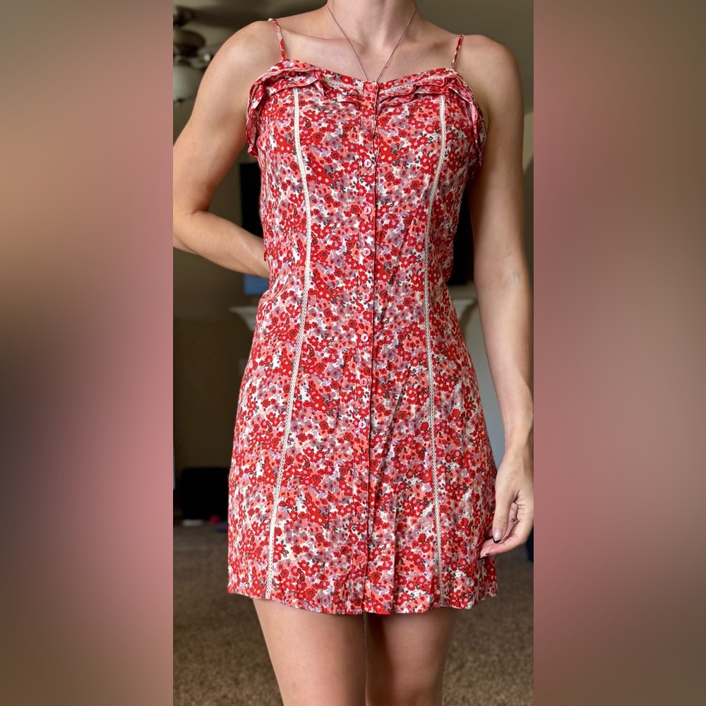 Floral Red White Button Up Mini Dress Sun Dress 4 Lauren Conrad
